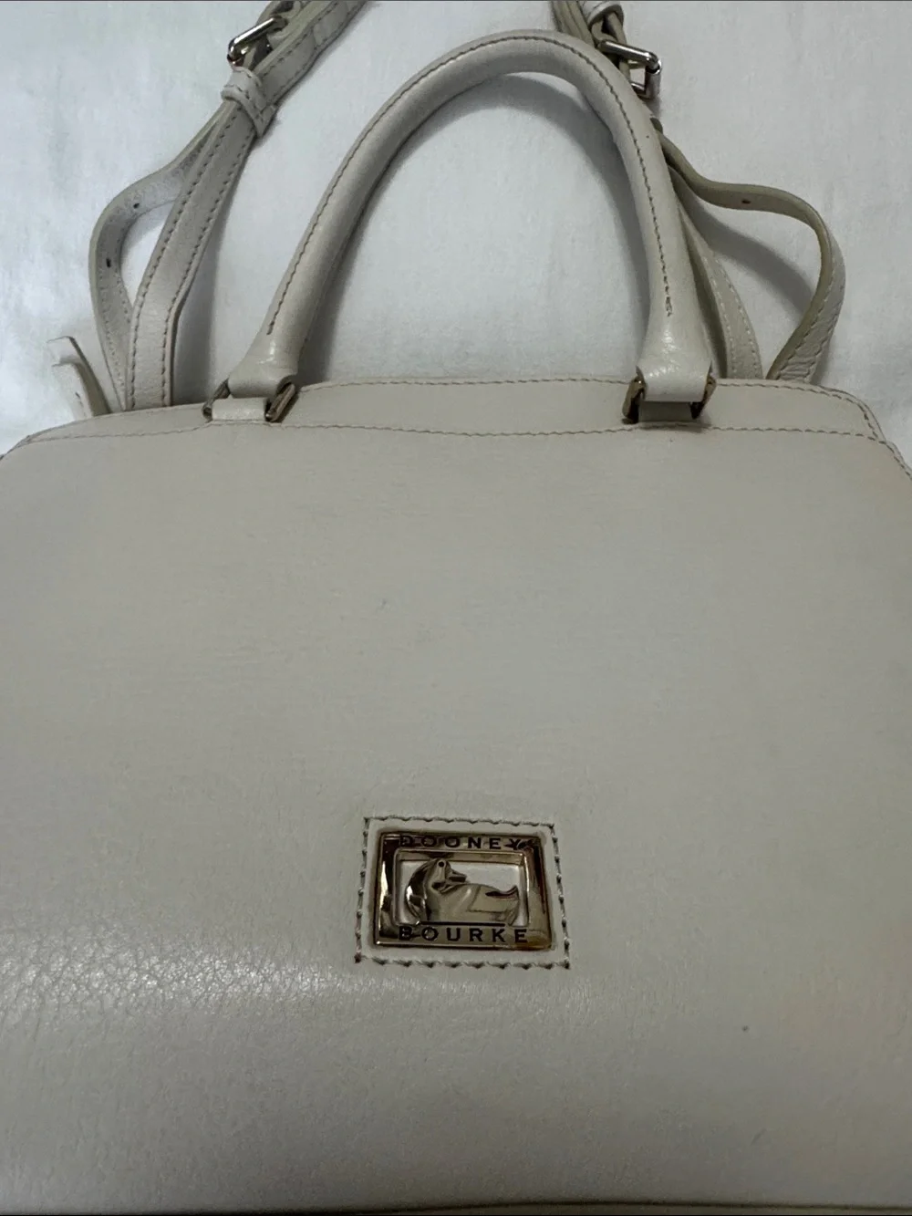 Dooney & Bourke Cream Structured Leather Top-Handle Satchel